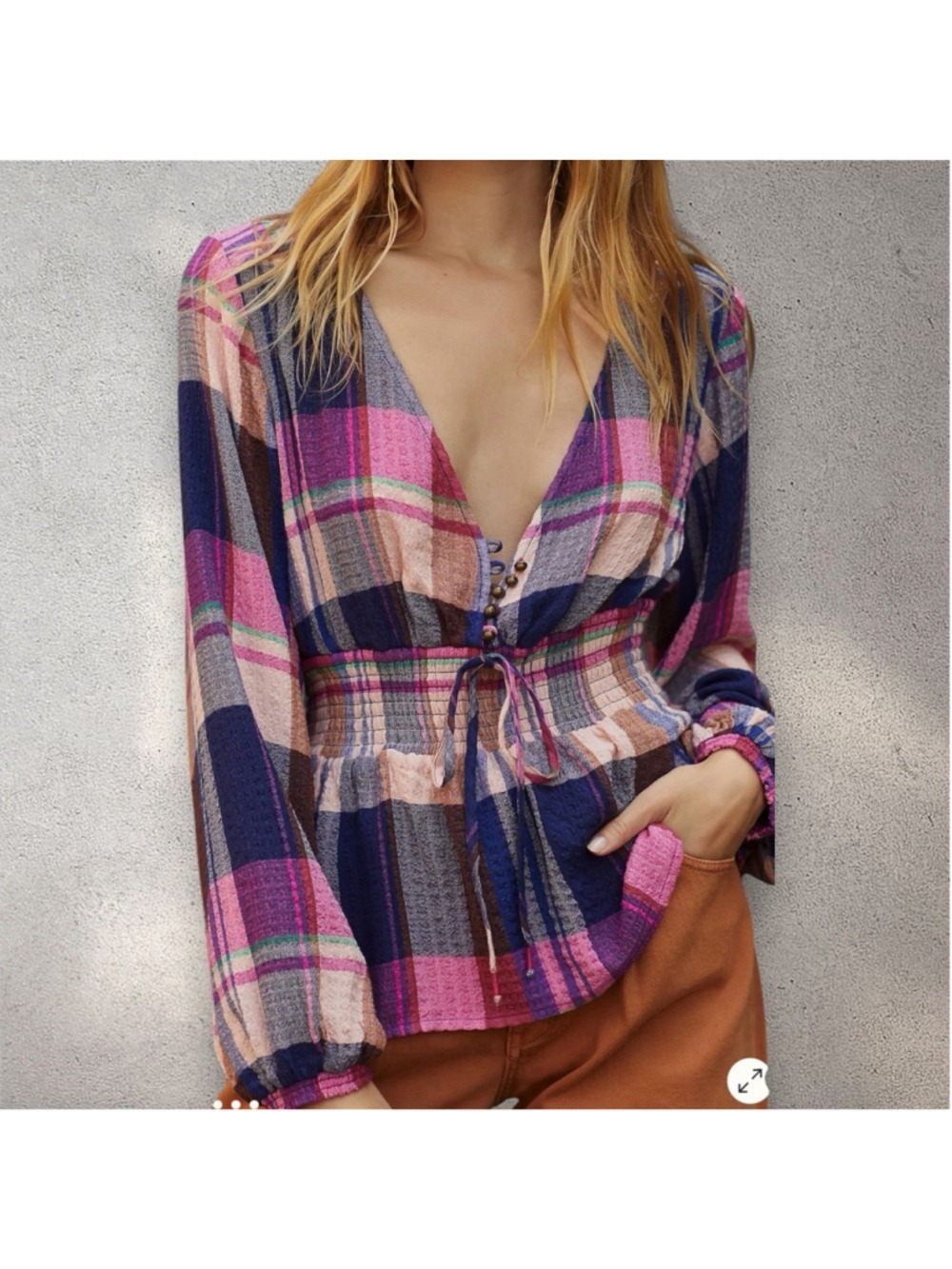 Anthropologie Pilcro Plaid Top Blouse Cottagecore Women’s Size Small NWT $98